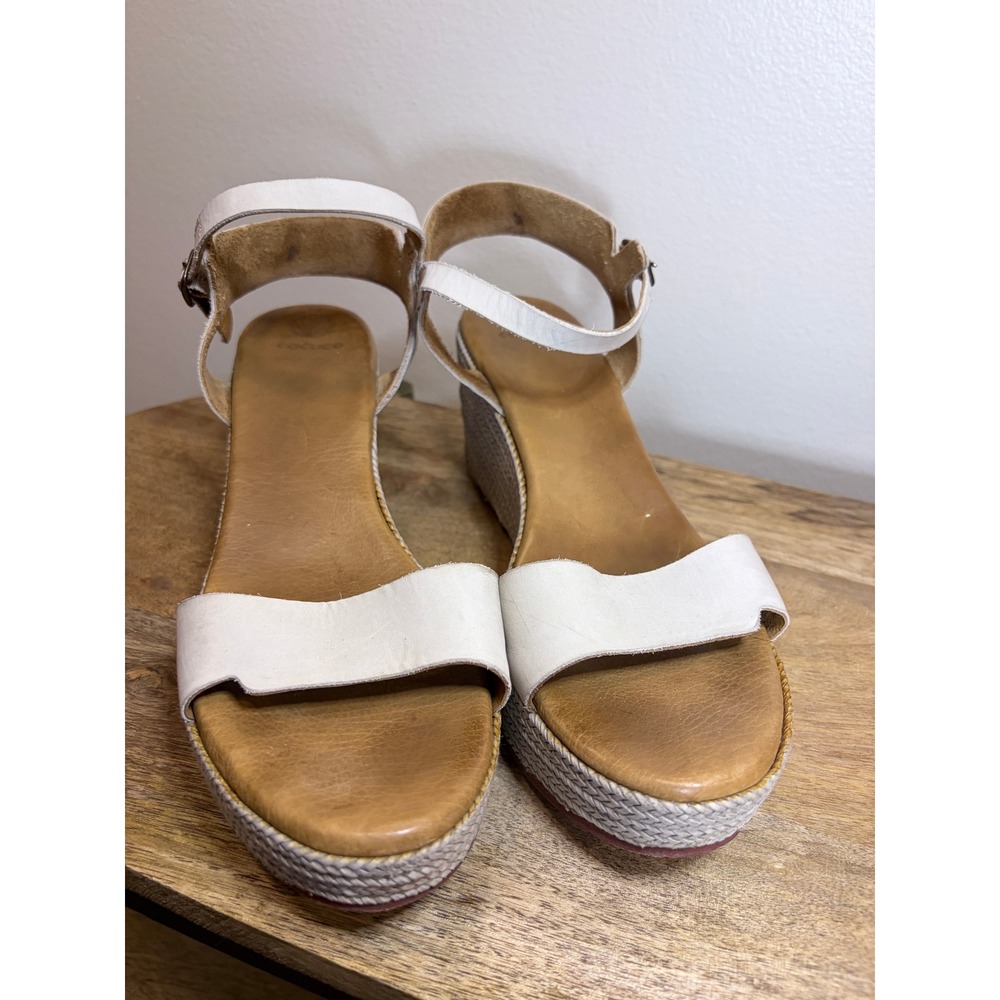 Coclico White Leather Woven Platform Wedge Sandals Ankle Strap EU 39